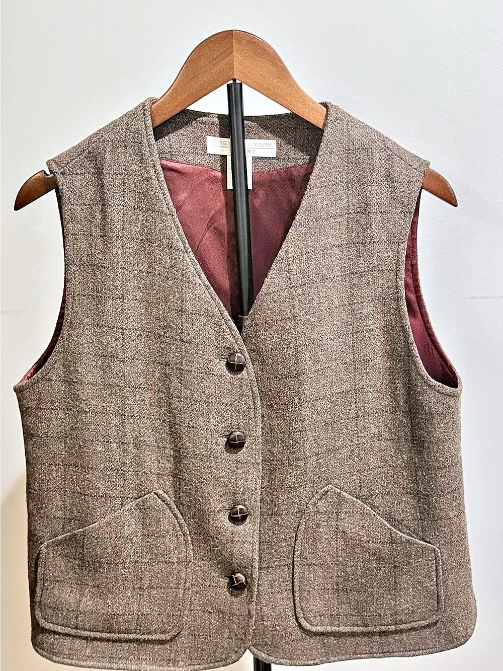Preston & York Sport Women’s 100% Wool Plaid Vest Brown Equestrian Size M